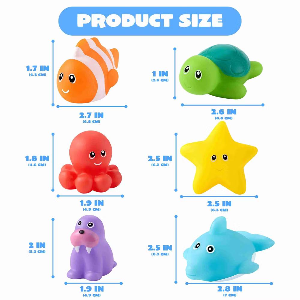 6 Pcs Sea Animal Bath Toys, Sealed No-Hole Mold Free Bathtub Toys for Kids, Non-Toxic Soft Water Vehicles Toys Squeezable Float on Water - Image 2