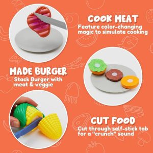 BBQ Grill Playset with Light, Sound,Food, Kitchen Toy Set,Indoor Outdoor Pretend Play Toy Birthday Gift for Kids Toddlers 3 4 5 6 7 8 Years Old