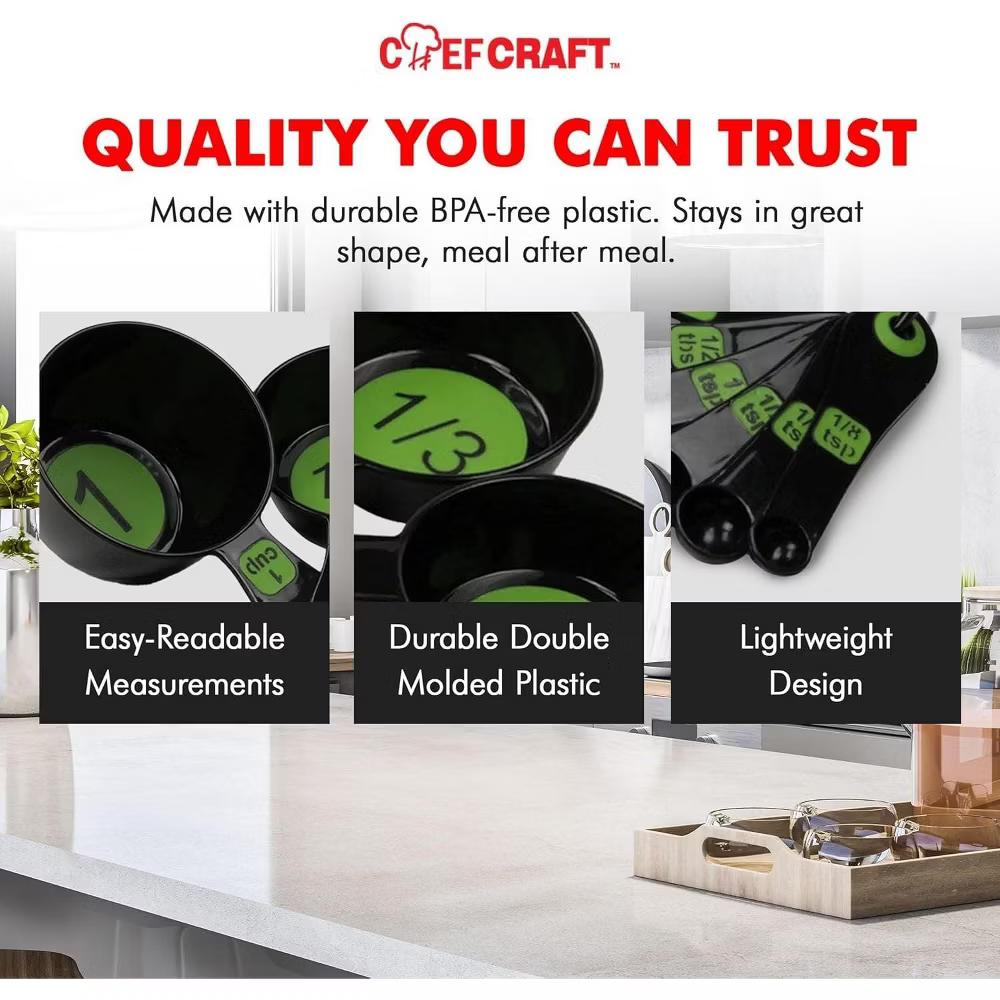 10 Piece Easy Read Measuring Cups & Spoons Set - Black / Green