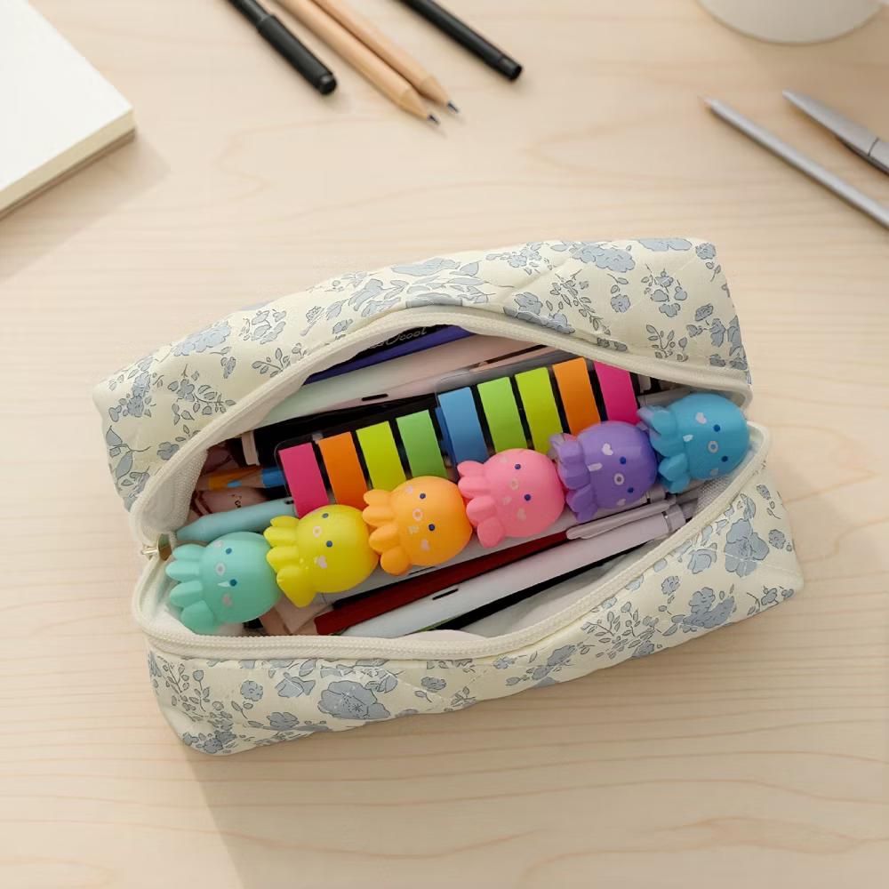 Floral Quilted Makeup Bag, Cosmetic Toiletry Travel Bag, Pencil Pouch - Image 6