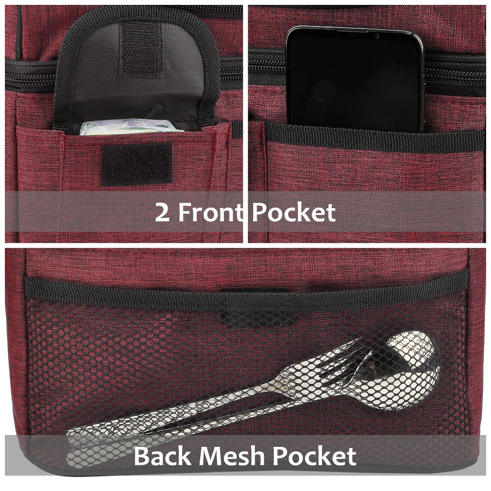 Dual Compartment Insulated Lunch Bag, Leakproof Lunch Tote with Front Pocket, Insulated Lunch Cooler Bag with Back Mesh Pocket - Image 3