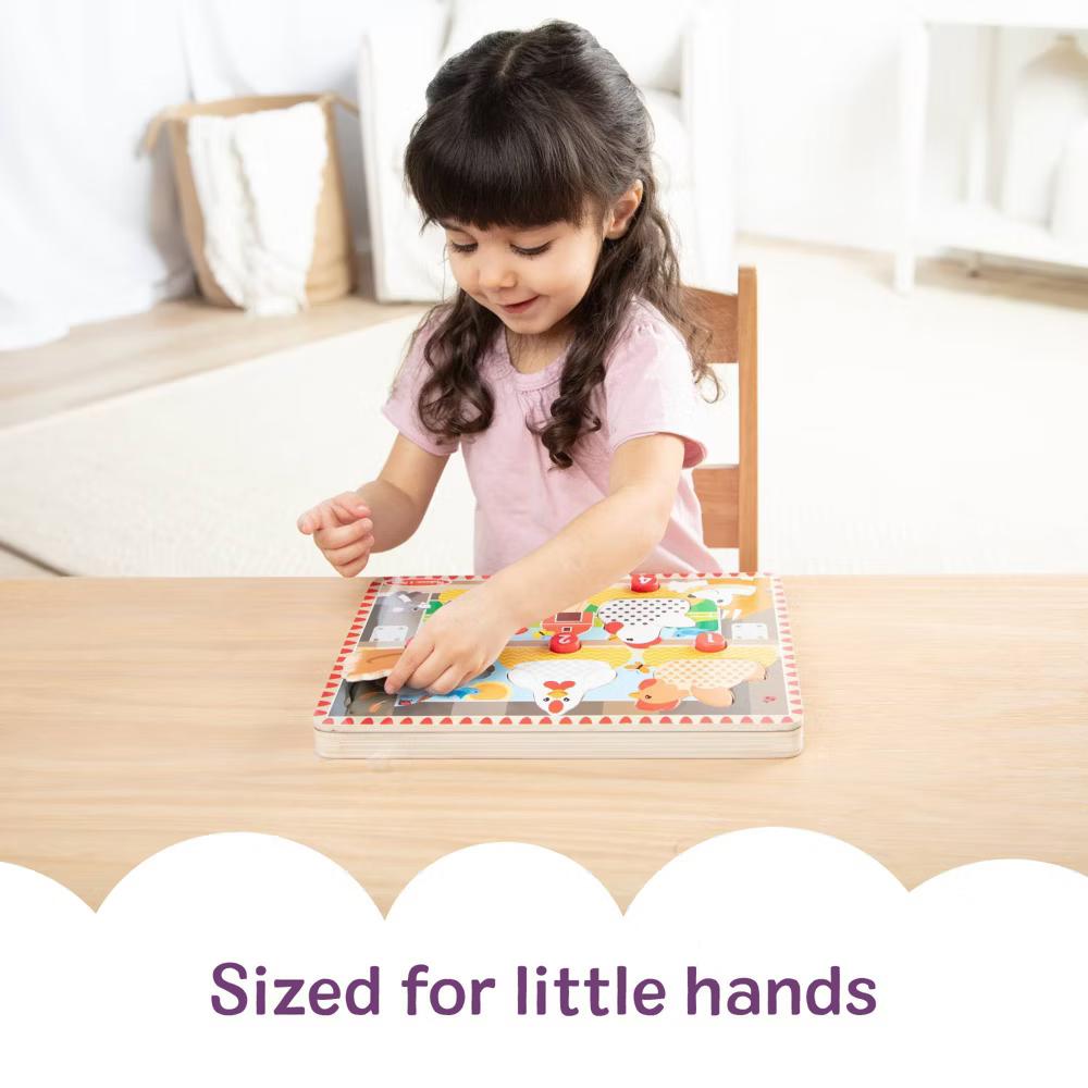 Happy Hens Push to Pop Wooden Puzzle, Montessori-Inspired Toddler Puzzle with Magnetic Pieces