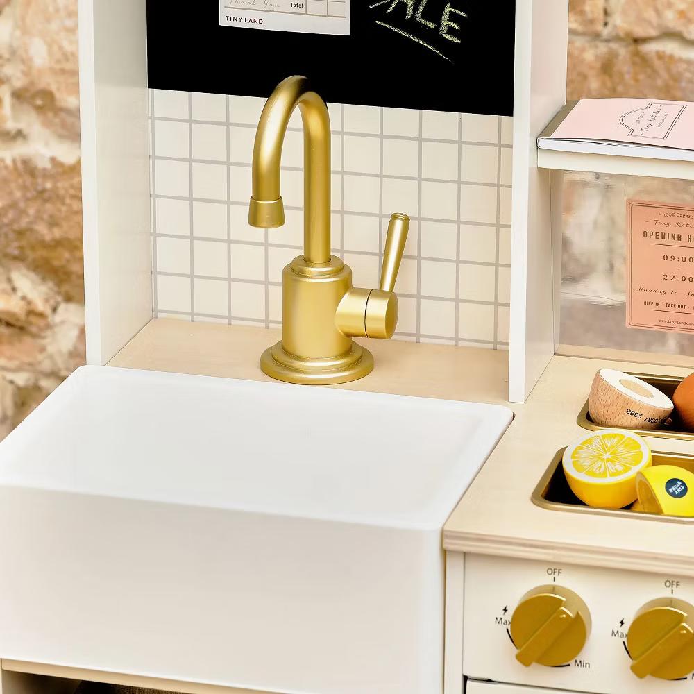 BistroSwitch Wooden Play Kitchen & Pretend Restaurant, Kids Kitchen Playset with Chef Hat & Storage - Image 3
