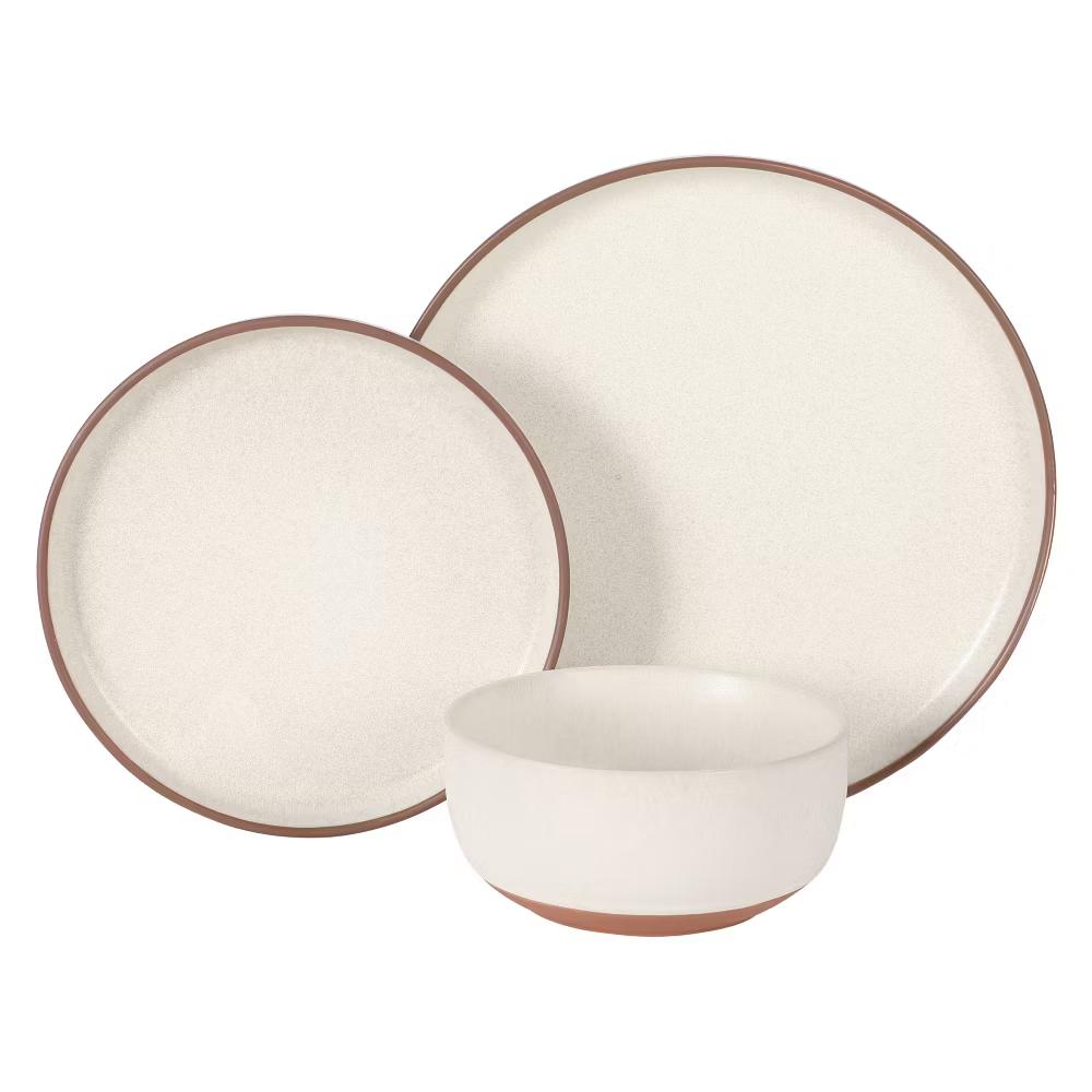 Abbey Circle 12 Piece (Service for 4) Plates and Bowls Reactive Matte Glaze Dishes Stoneware Ceramic Dinnerware Set - Image 4