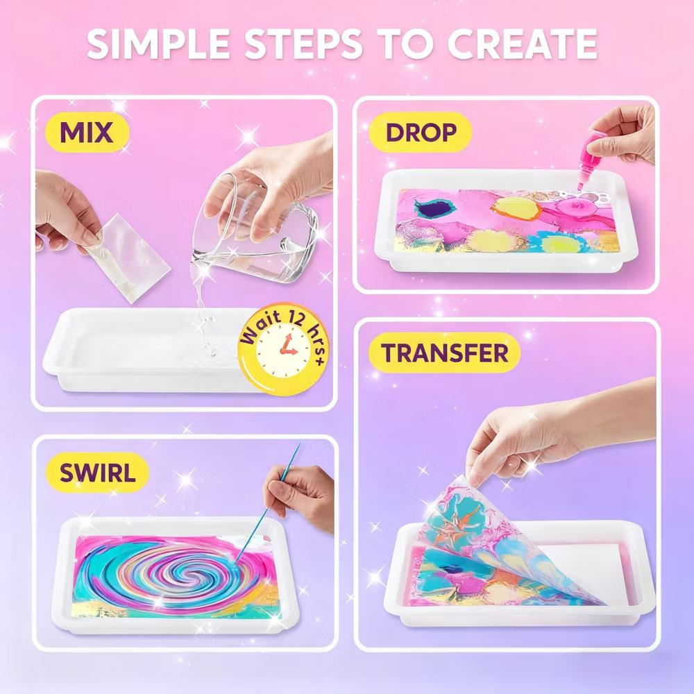 Marbling Paint for Kids, Paint Art Kit with Glitter Paint & 6 Paint Colors, Arts and Crafts, Birthday Gift for Boys Girls Age 6+ - Image 6