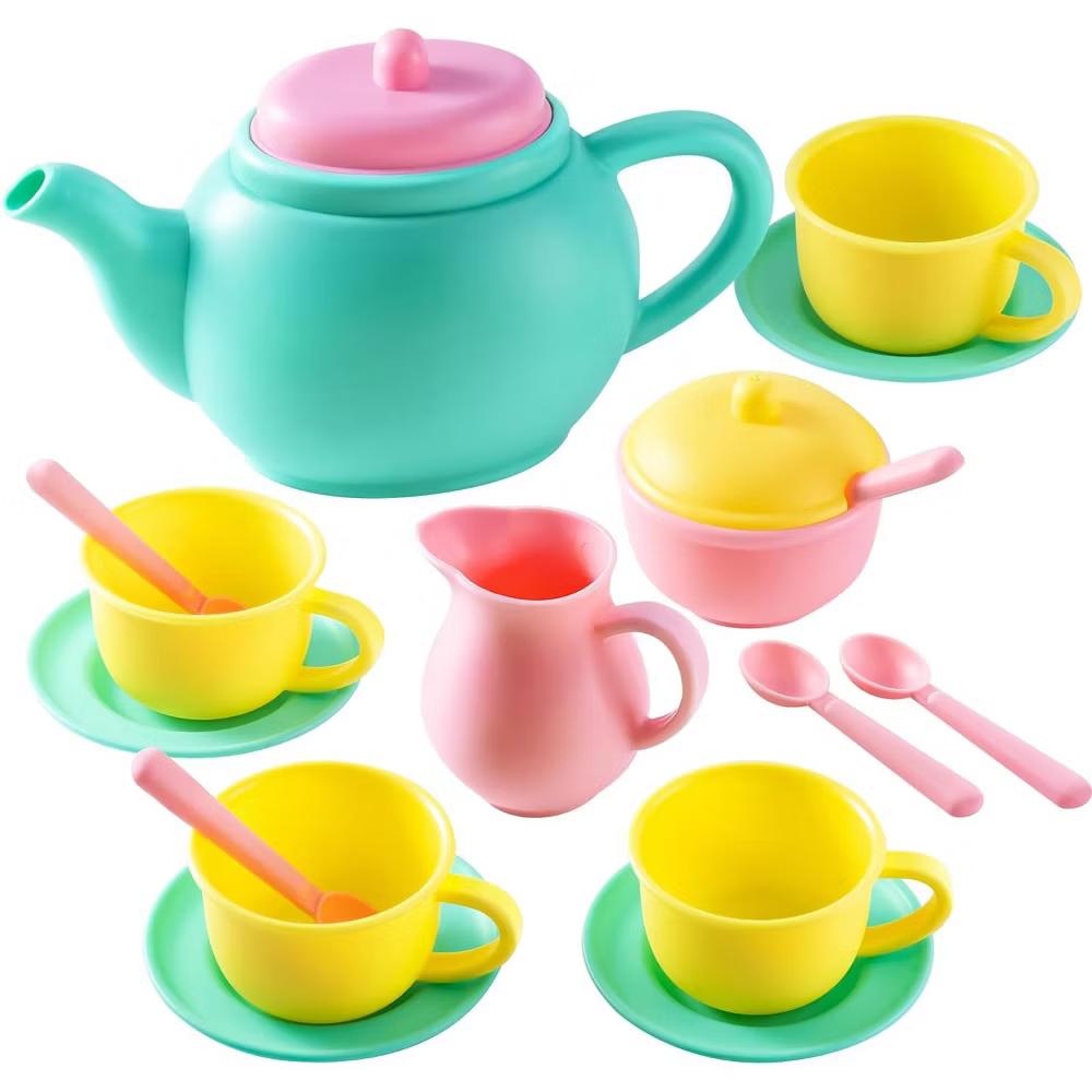18-Piece Pretend Play Tea Party Set, Plastic Tea Set for Kids, Mini Kitchen Accessories, Perfect Gift for Toddler Boys Girls Ages 3-6 Years Old - Image 3