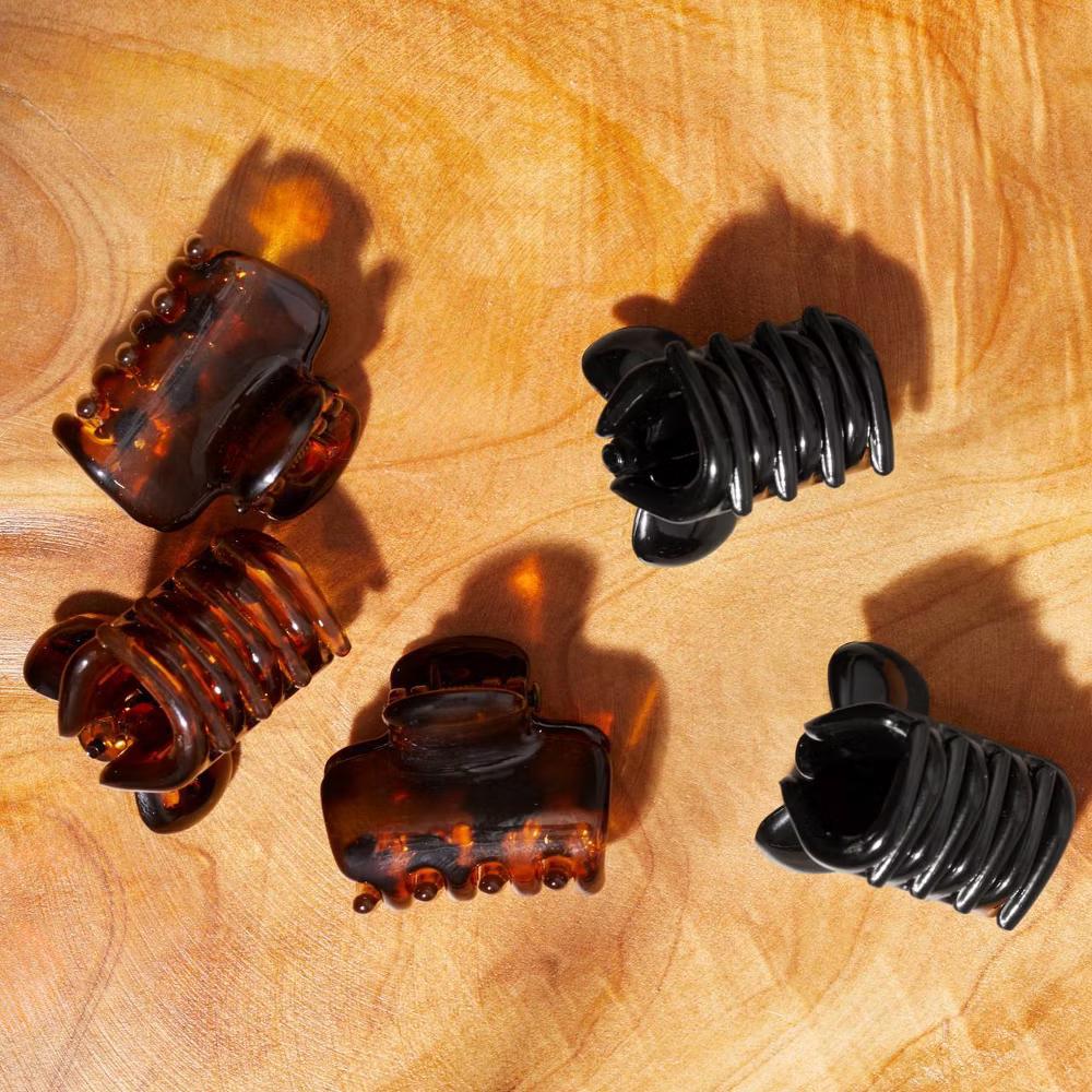 Recycled Plastic Mini Puffy Claw Clips - 6pc - Black & Tortoise: Hair Styling, All Hair Types - Image 4