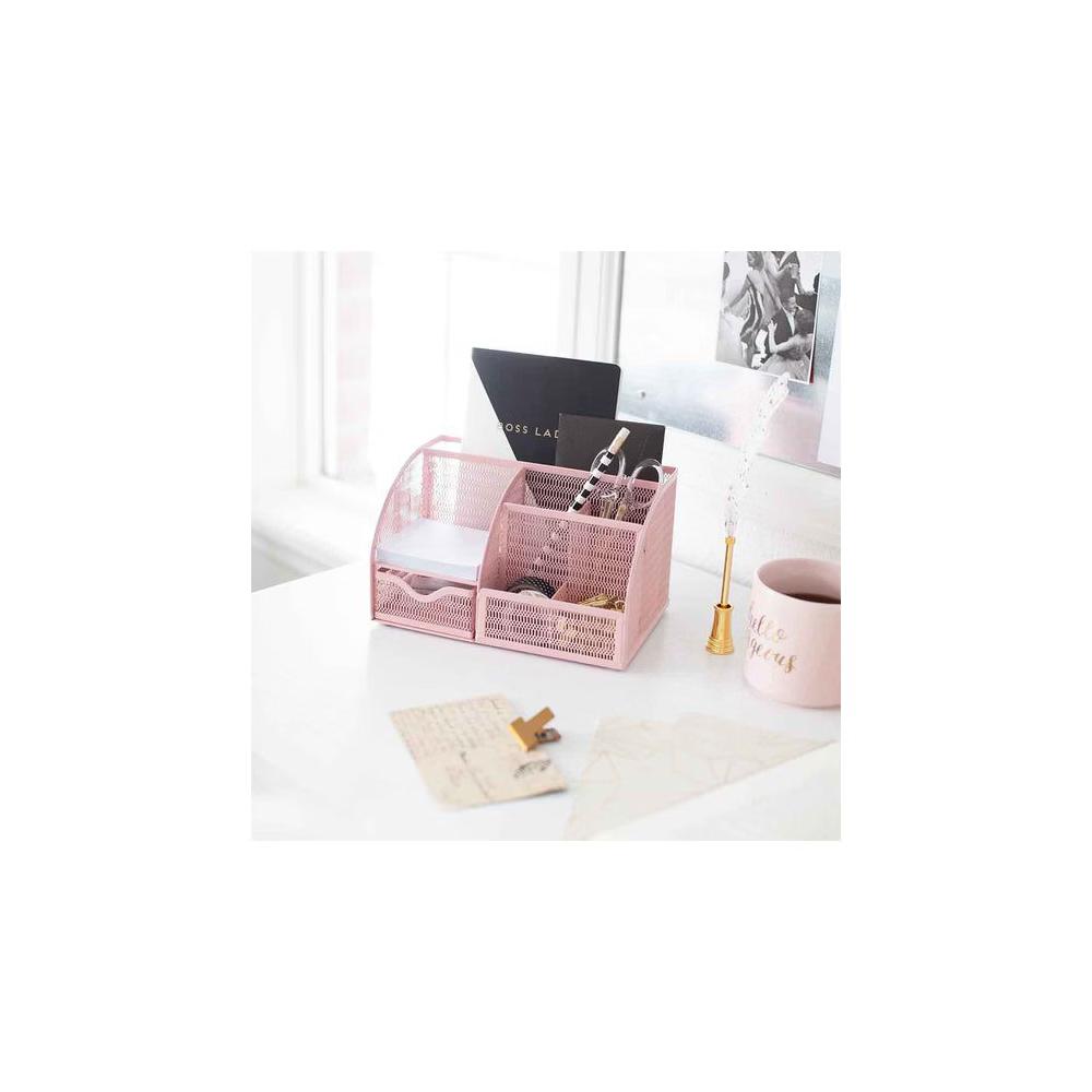 Blu Monaco Desk Organizer with Drawer - Small Metal Mesh Organizer Available in Aqua, Gold, and Pink - Image 24