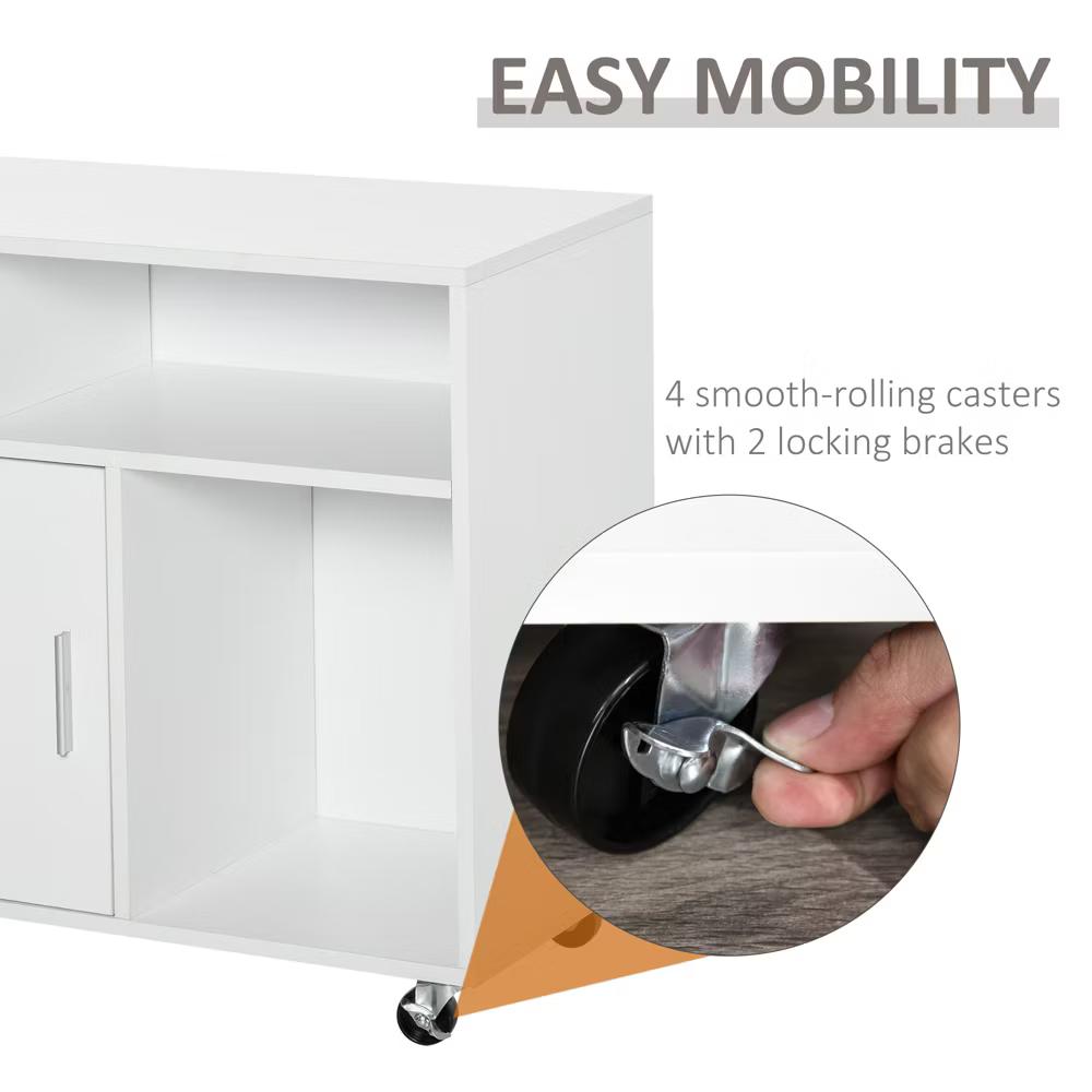 HOMCOM Printer Stand Home Office Mobile Cabinet Organizer Desktop with Caster Wheels, 2 Locking Breaks and Drawer - Image 6