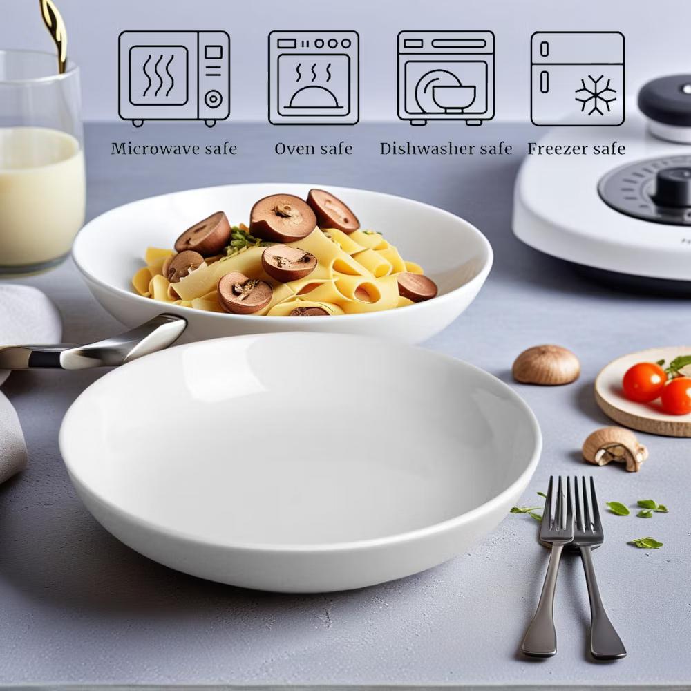 Etokfoks 7 Pack Porcelain Pasta Bowls 8.3 Inch Wide Shallow 30 oz Serving Bowls for Salad Soup Cereal Microwave Dishwasher Safe