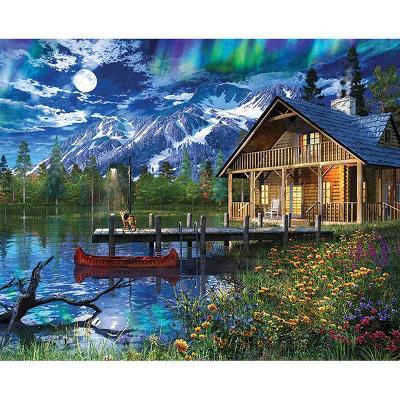 Moon Cabin Retreat Jigsaw Puzzle 1000pc: Memory Skills & Nature Theme for Adults