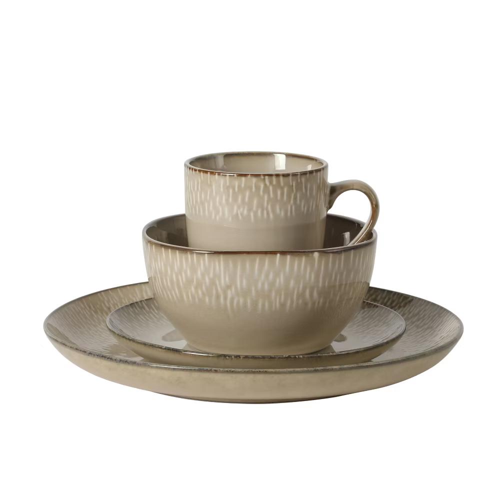 Jasper 16 Piece Plates and Bowls Reactive Glaze Dishes Stoneware Ceramic Dinnerware Set - Service for 4 - Image 10