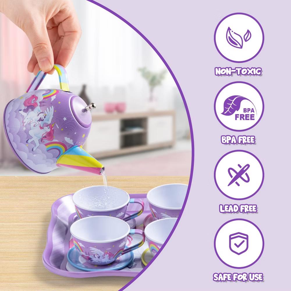 15Pcs Unicorn Tea Party Set for Girls, Pretend Play Teapot Kitchen Toy, Princess Tea Time Toy, Christmas Birthday Gifts for Kids Ages 3 4 5 6 - Image 8