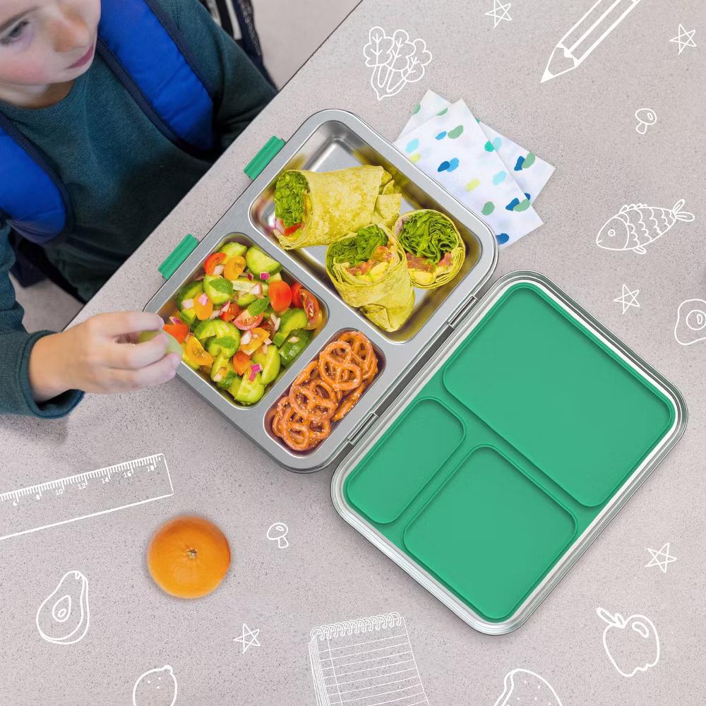 Kids' Stainless Steel Leakproof 3 Compartments Bento-Style Lunch Box - Image 26