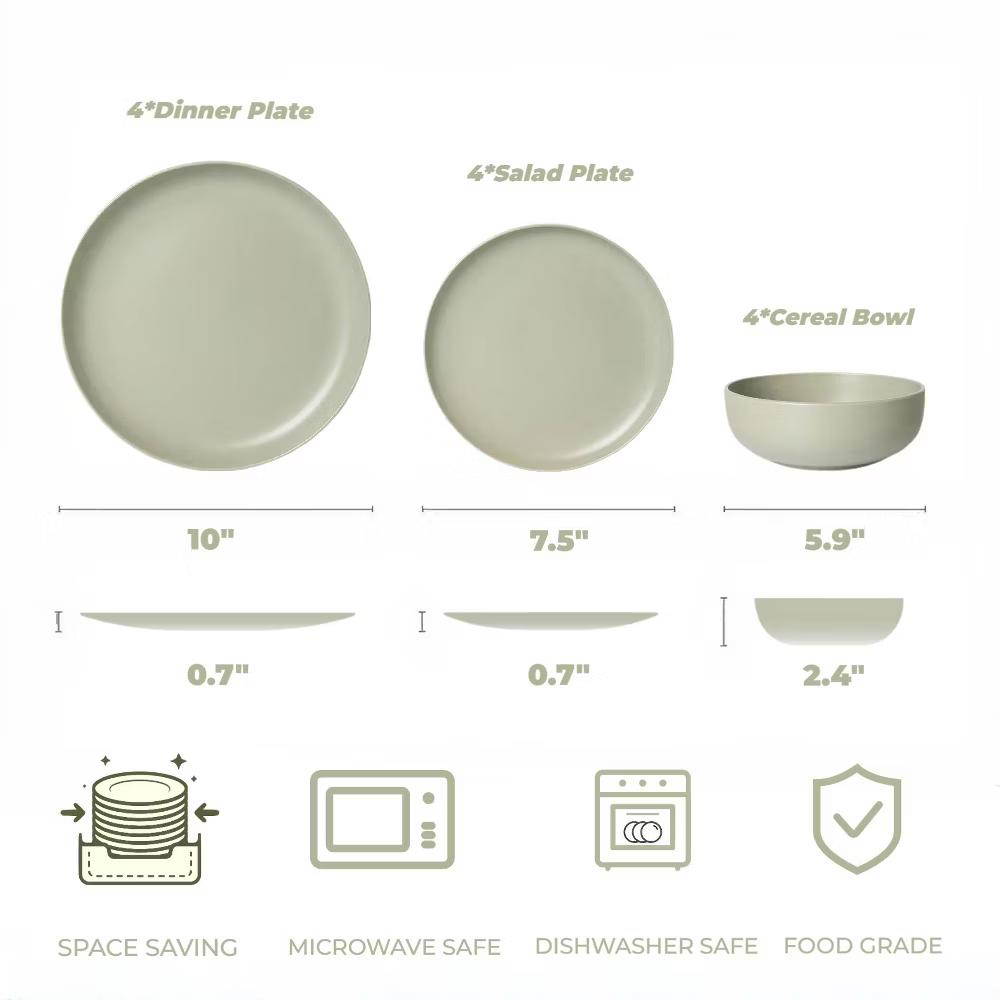 GreenElevate Stoneware Elegance 12-Piece Dinnerware Set for 4, Plates&Bowls, Microwave & Dishwasher Safe, Non-Toxic Matte Glaze, Stackable Kitchenware - Image 31