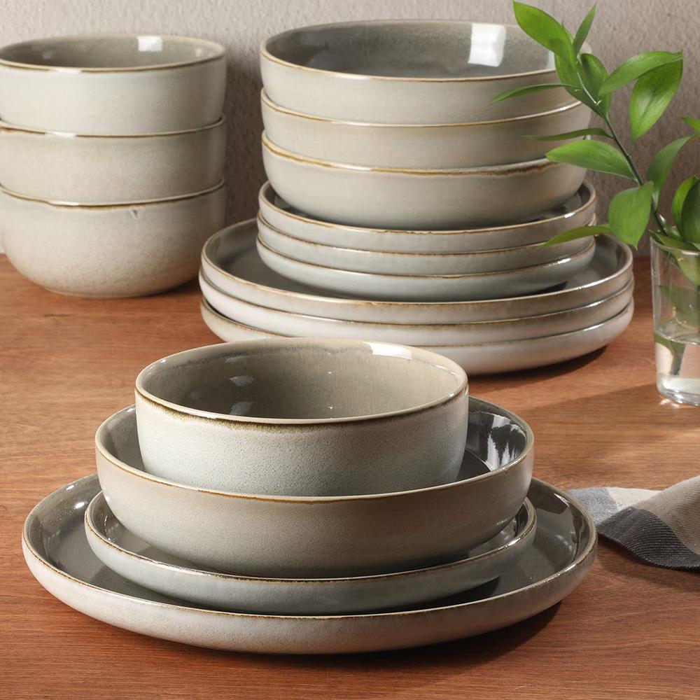 Sunveil 16 Piece (Service for 4) Plates and Bowls Reactive Glaze Round Dishes Stoneware Ceramic Dinnerware Set - Image 5