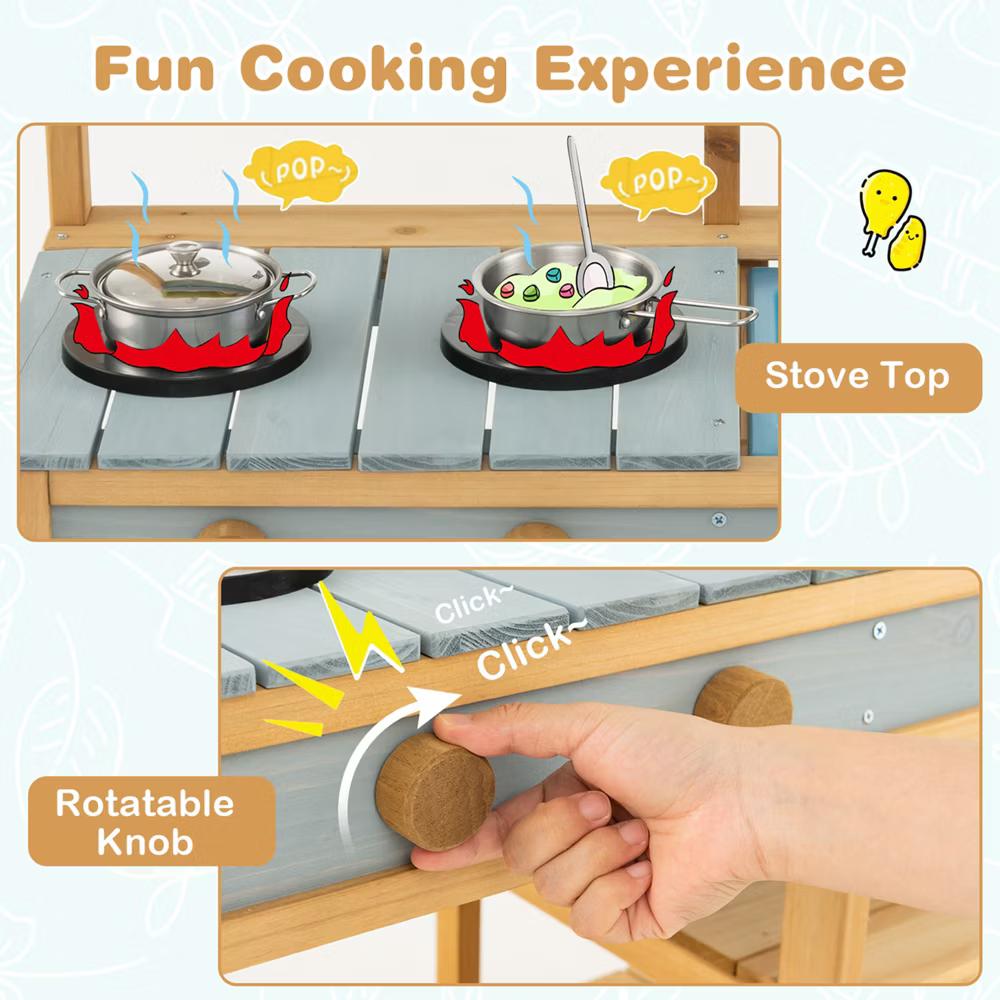 Wooden Play Kitchen Set, Outdoor Kid's Mud Kitchen with Faucet & Water Box - Image 4