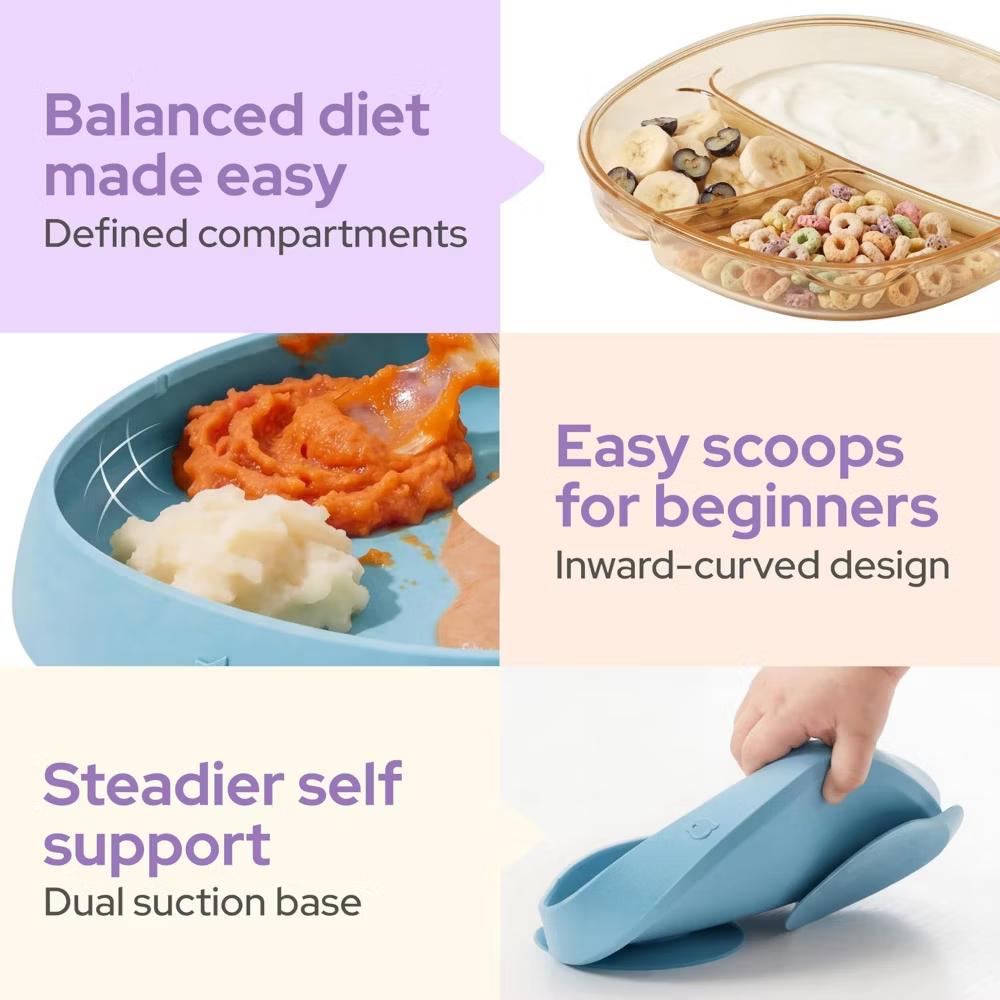 4 PCS Toddler Plates with Suction Base Spoons & Fork Baby Divided Dishes for 0 1 2 3 Years Old PPSU & Food Grade Silicone BPA Free Blue - Image 9