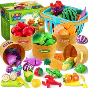 Play Food Set for Kids Kitchen, Color Sorting Toy Food for Boys & Girls, Learning Toys Pretend Play Fake Food Toy for Toddlers aged 3 4 5 6