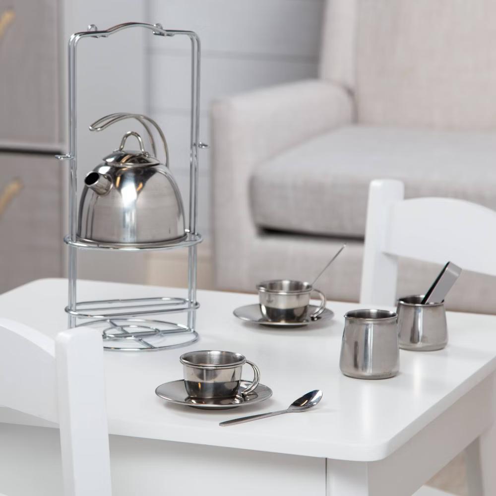 Stainless Steel Pretend Play Tea Set and Storage Rack (11pc) - Image 4