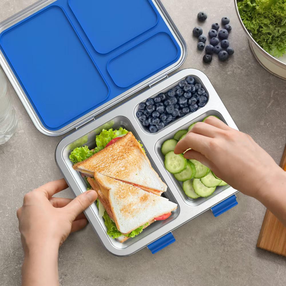 Kids' Stainless Steel Leakproof 3 Compartments Bento-Style Lunch Box - Image 7
