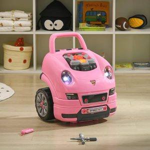 Qaba Mechanic Kids Truck Engine Toy Set, Car Service Playset, Engine Disassembly Play Workshop, 61 Pieces, Steering Wheel, Horn for 3-5 Years