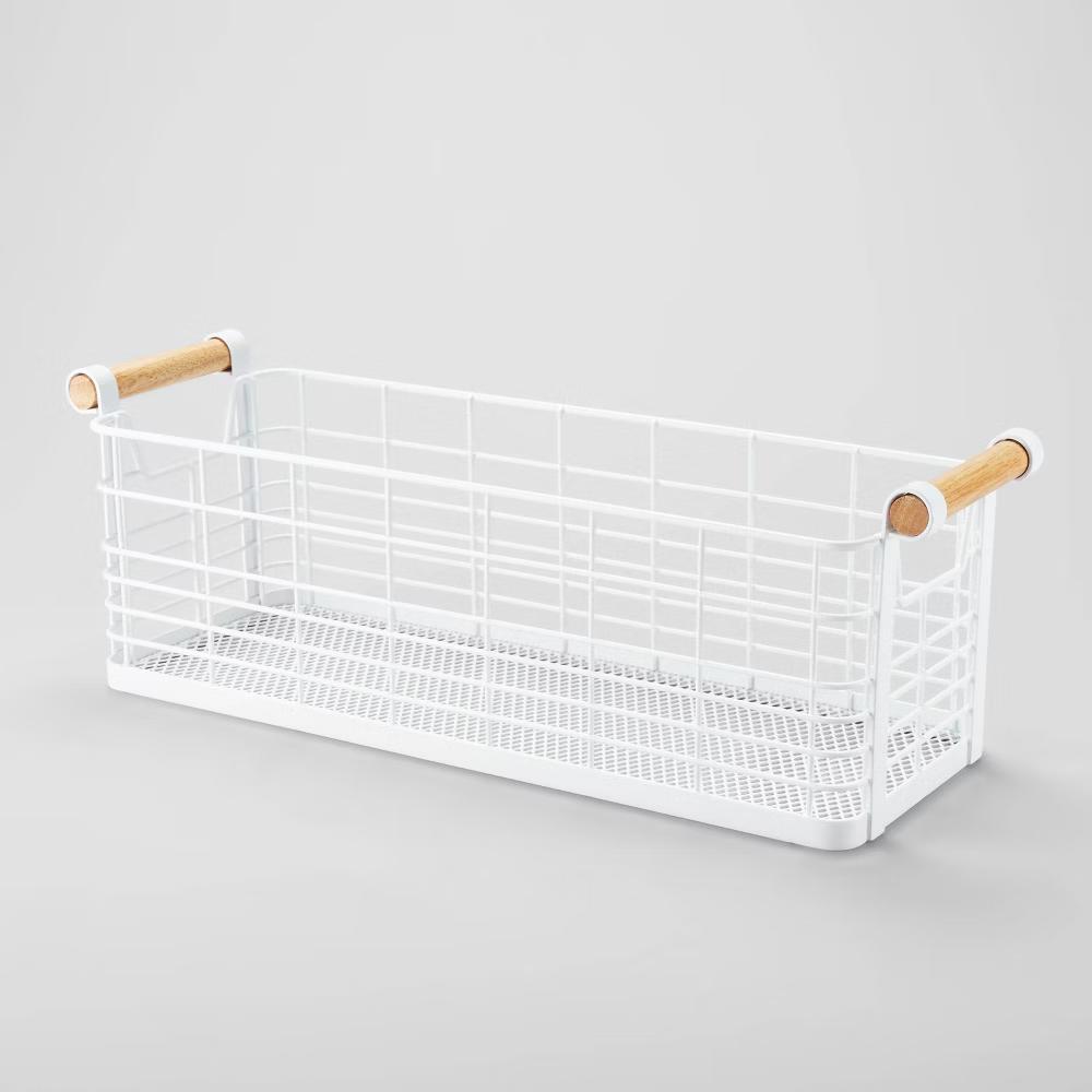 Rectangular Wire Natural Wood Handles Basket - Image 18