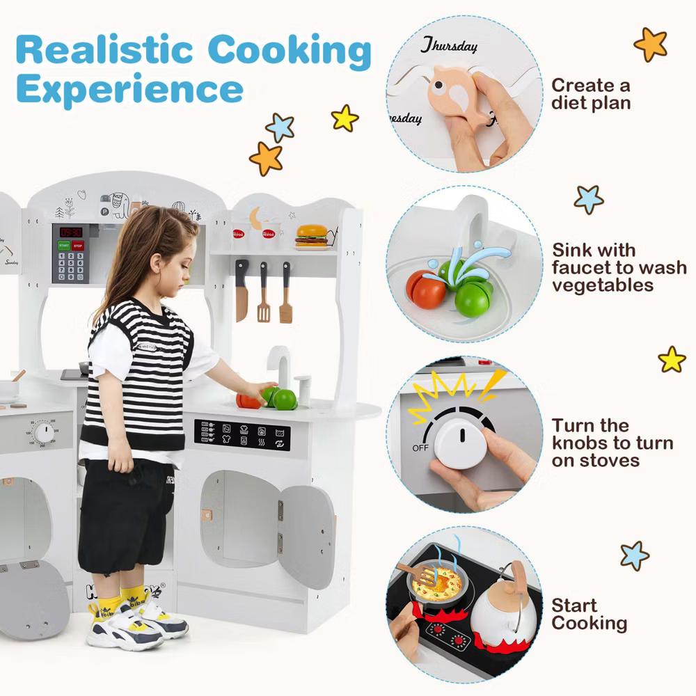 Corner Kitchen Playset with Coffee Machine Oven Microwave Washing Machine White/Brown/Pink - Image 31