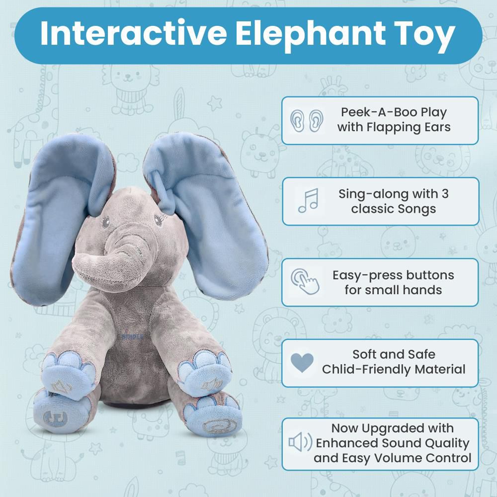 Dimple Kyle Peek-a-Boo Elephant Plush Toy with Music and Flapping Ears - Blue, 3M+ - Image 7