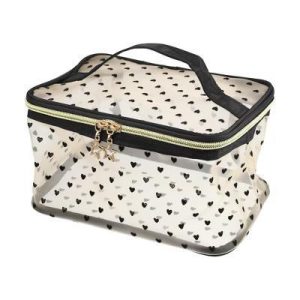 Travel Portable Makeup Bag Heart-Shaped Dots Zipper Closure Beige 1 Pc