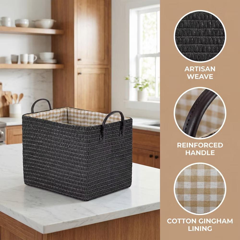 Woven Storage Basket for Clothes Shoes Organizer Bin with Handles - Image 34