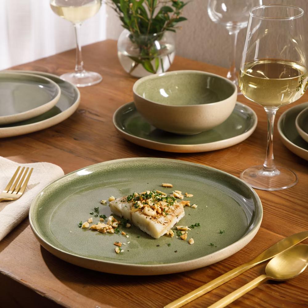 Manila Bay 12-Piece Stoneware Dinnerware Set, Service for 4, Reactive Glaze Modern Artisan Plates & Bowls - Image 12