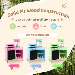 Wooden Barbecue Grill Playset with Play Food Grilling Tools & Accessories