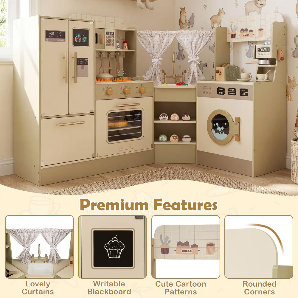 Kids Corner Play Kitchen w/Faucet Dishwasher Stoves Coffee Machine Refrigerator - Image 5