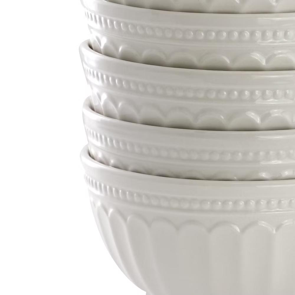 Hansel 6 Piece Embossed Arch Stoneware Cereal Bowl Set in White - Image 4
