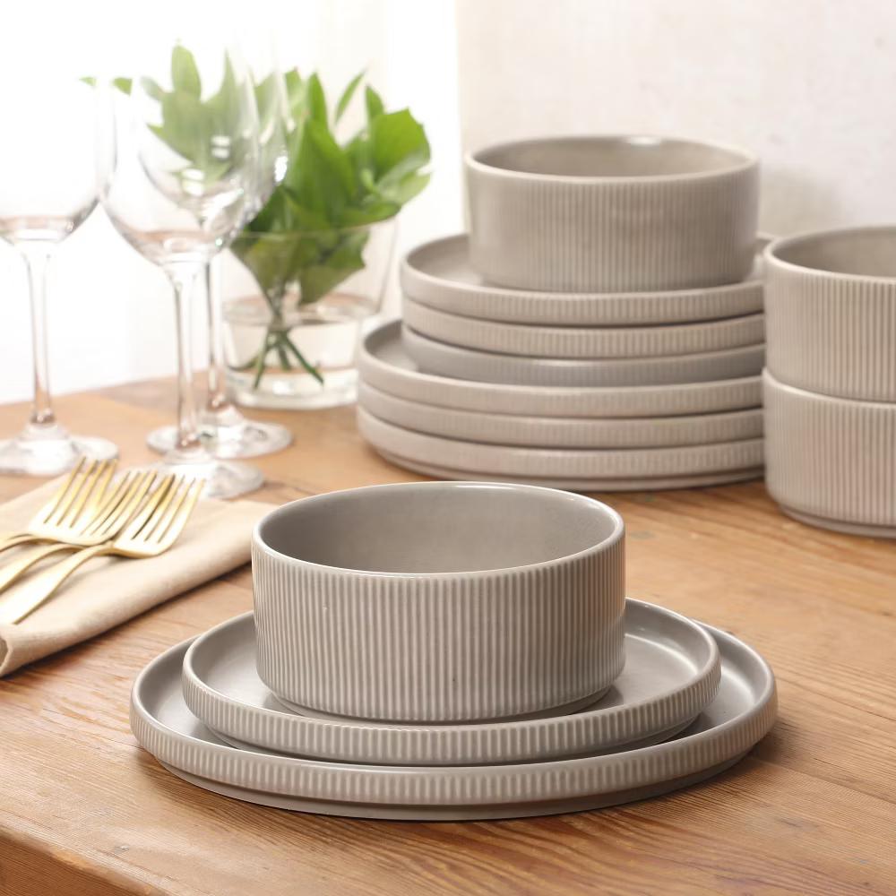 Avant-Garde 12 Piece Stoneware Dinnerware Set for 4, Plates and Bowls Set with Reactive Glaze, Dinner Plates, Salad Plates, Bowls - Image 13