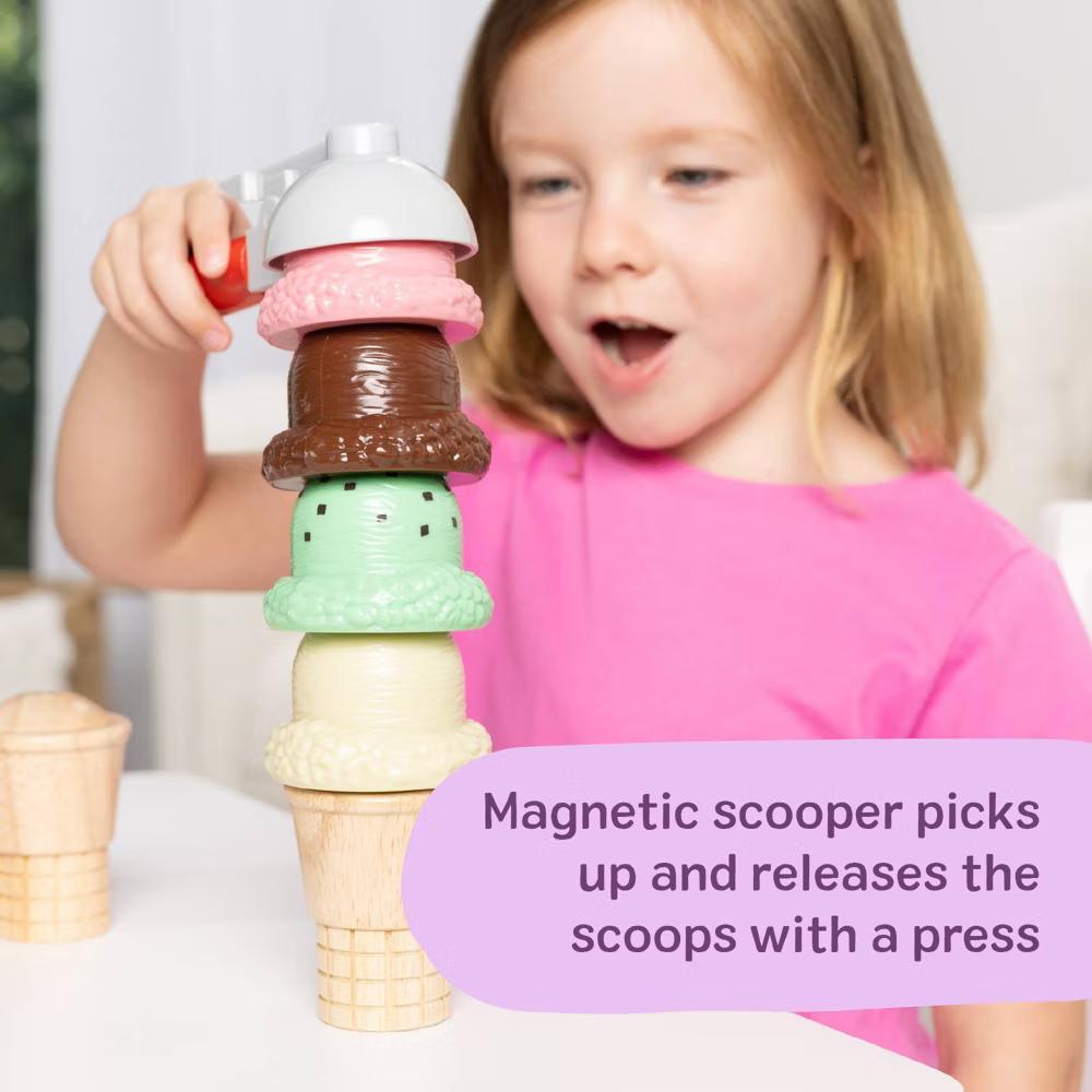 Scoop and Stack Ice Cream Cone Magnetic Pretend Play Set: Creative Thinking Toy Kitchen Accessories - Image 7