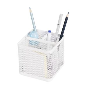 Mesh Pencil Holder White - Steel Desk Organizer, Pen Holder, Pencil Cup, 3.98" Height, Width & Depth