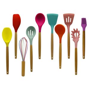 Vibrant Silicone Kitchen Utensil Set with Durable Wooden Handles (12-Piece)
