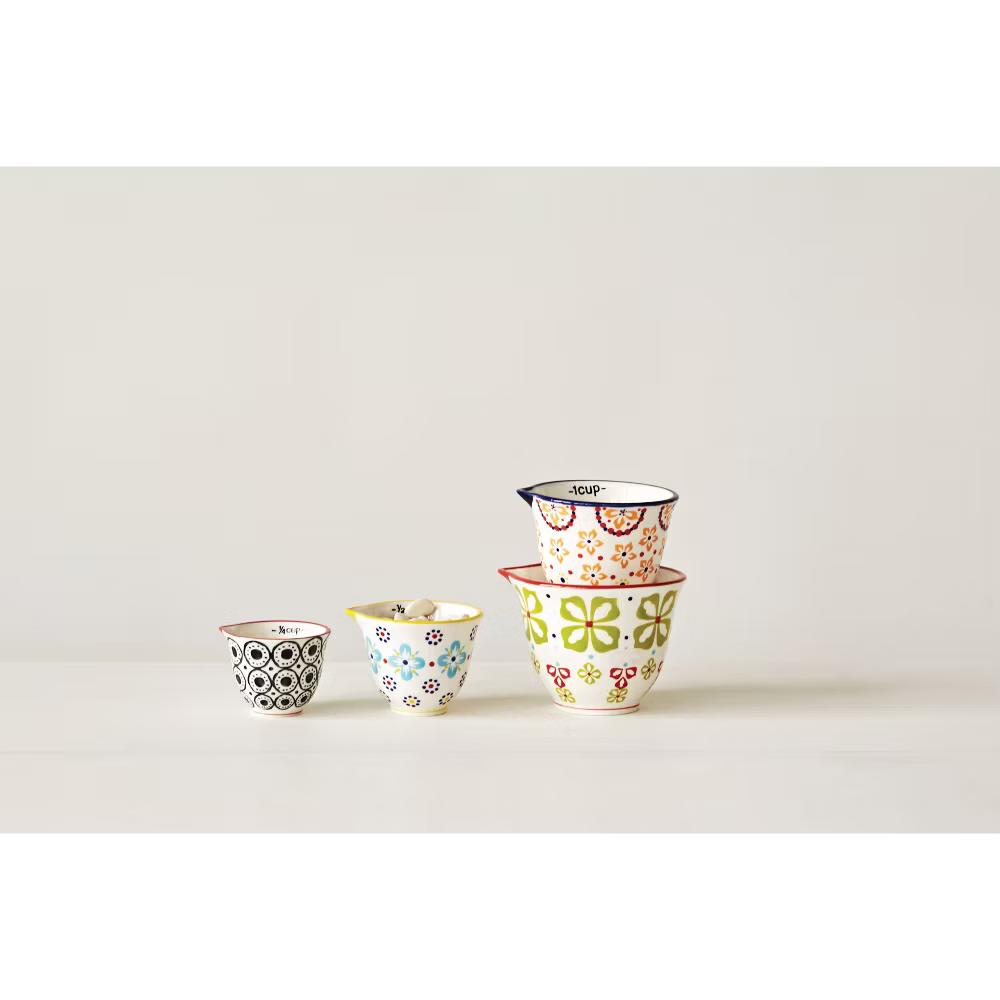 Storied Home Floral Hand Stamped Stoneware Measuring Cups (Set of 4 Sizes/Designs) - Image 4