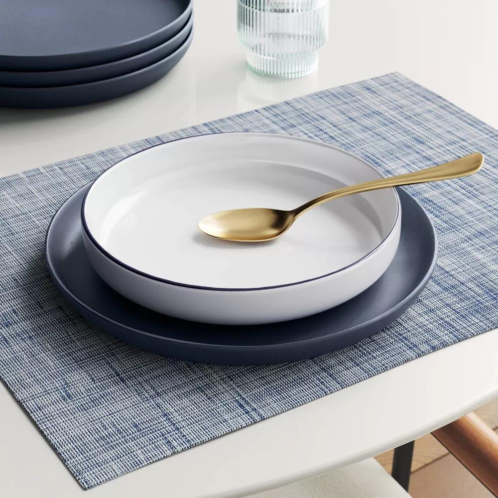 39.9oz Stoneware Dinner Bowl Blue Rim