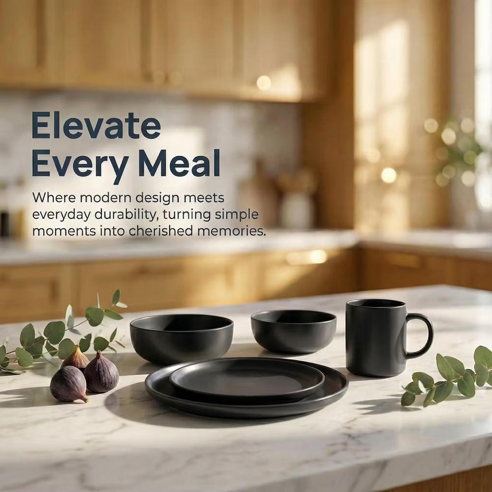 12-Piece Stoneware Dinnerware Set with Mugs, Microwave & Dishwasher Safe, Non-Toxic Dish Set, Plate Set, Stackable Matte Glaze Kitchenware for 3 - Image 10