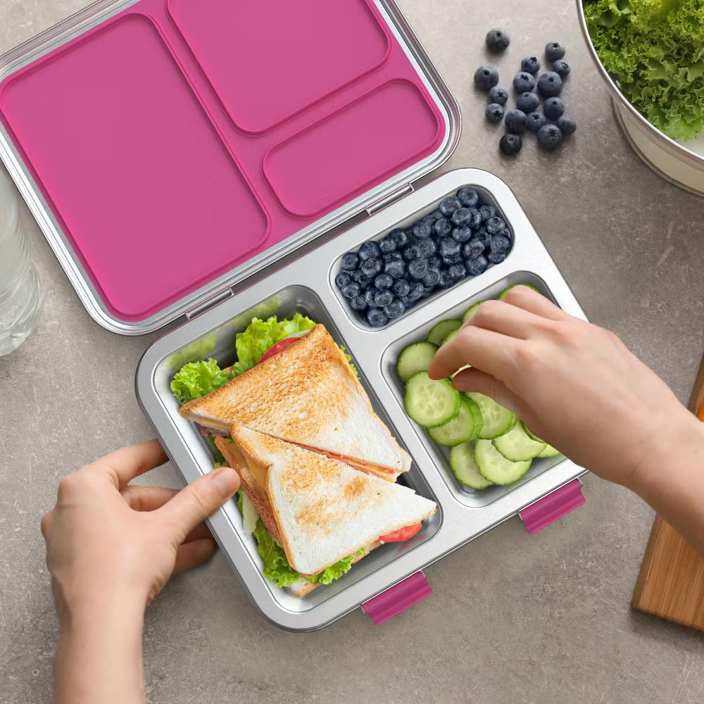 Kids' Stainless Steel Leakproof 3 Compartments Bento-Style Lunch Box - Image 15