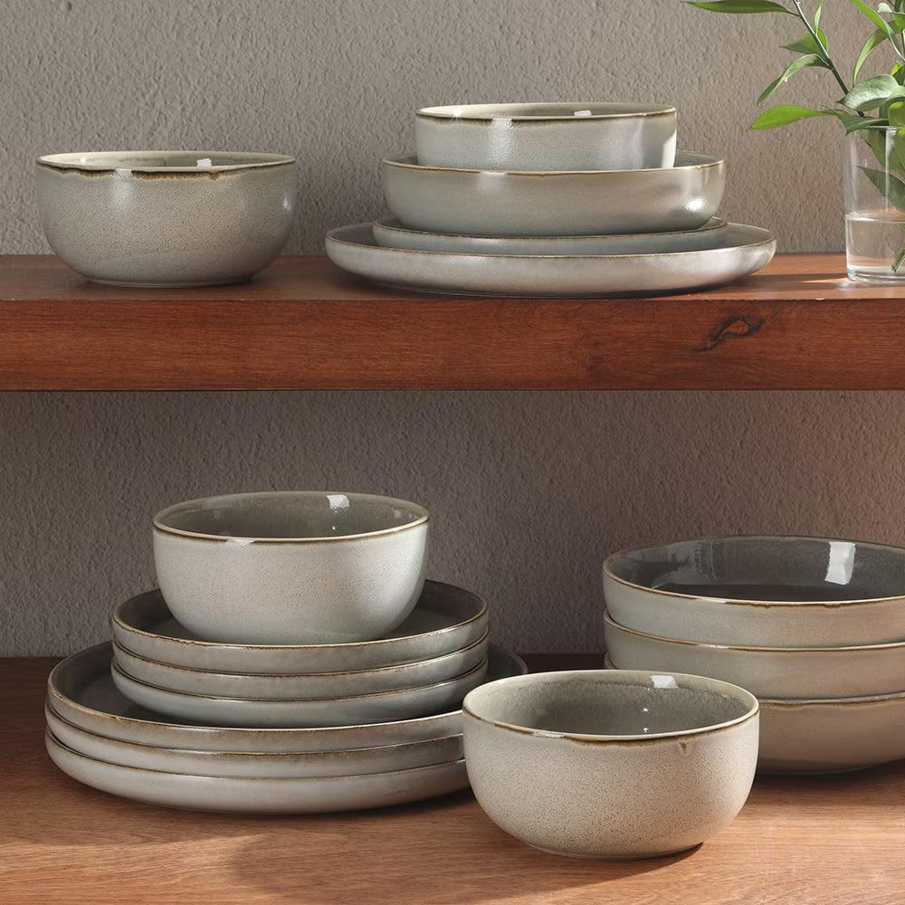 Sunveil 16 Piece (Service for 4) Plates and Bowls Reactive Glaze Round Dishes Stoneware Ceramic Dinnerware Set - Image 7