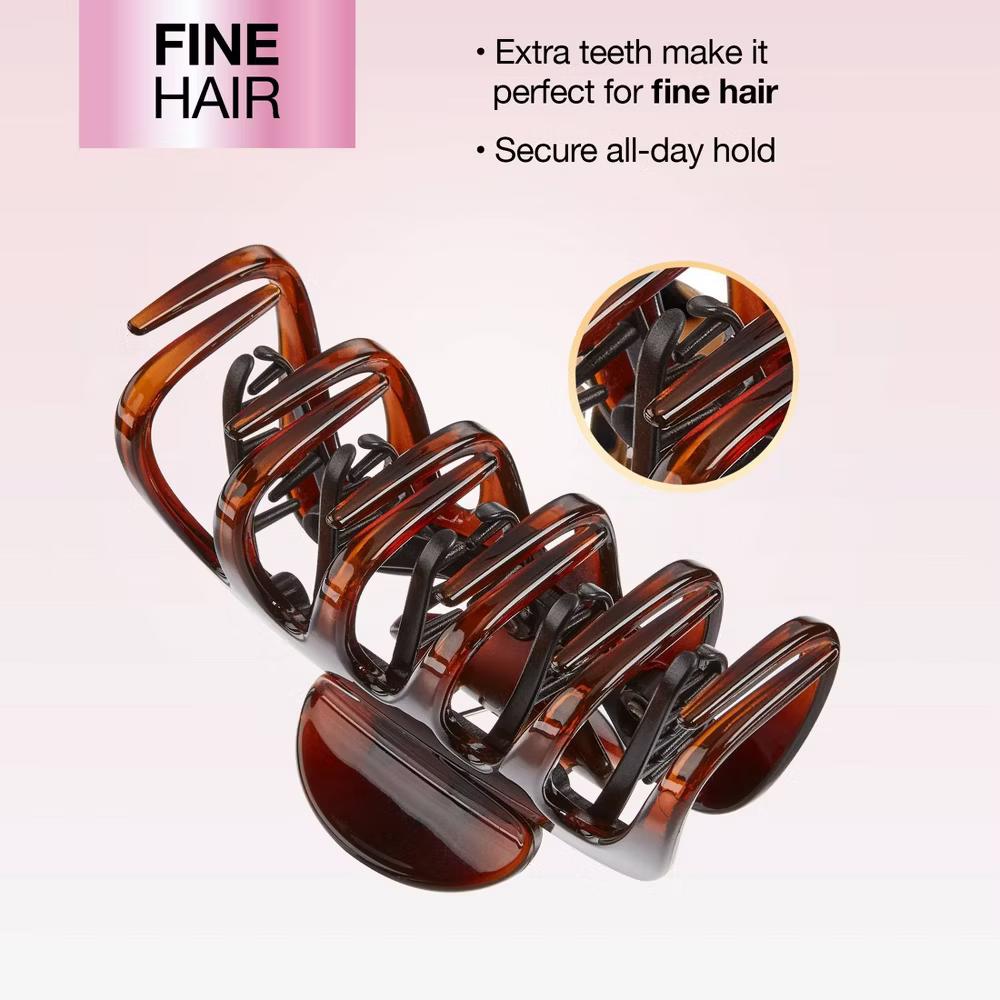 No-Slip Grip Extra Teeth Claw Clip - Brown - Fine Hair - Image 2