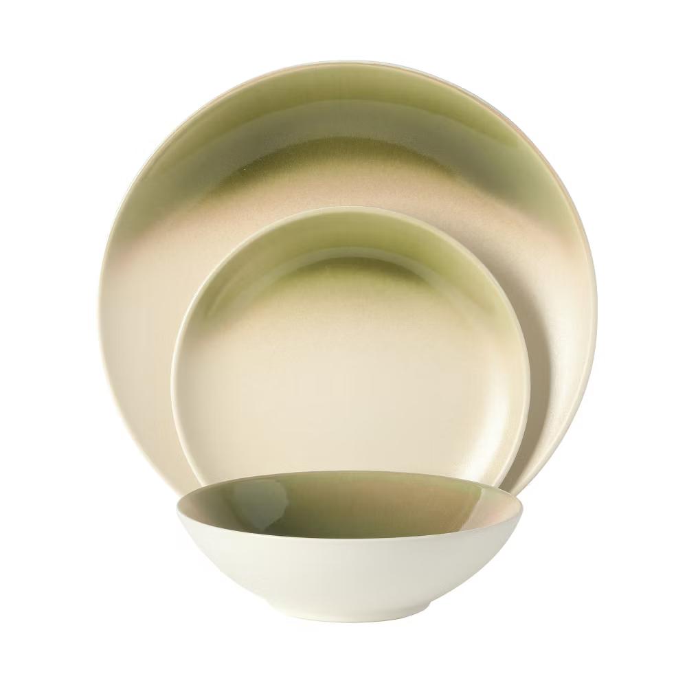 Crescenton Plates and Bowls Sets, 12-Piece Stoneware Dinnerware Sets, Round Reactive Glaze Dish Set, Service for 4 - Image 6