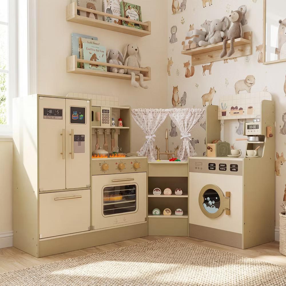 Kids Corner Play Kitchen w/Faucet Dishwasher Stoves Coffee Machine Refrigerator - Image 9