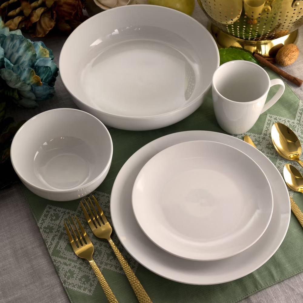 18pc Porcelain Owen Dinnerware Set White - Solid Dishware, Service for 4, Microwave & Dishwasher Safe - Image 3