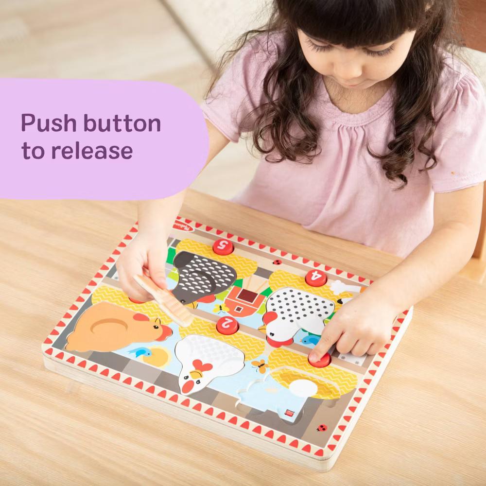 Happy Hens Push to Pop Wooden Puzzle, Montessori-Inspired Toddler Puzzle with Magnetic Pieces - Image 5