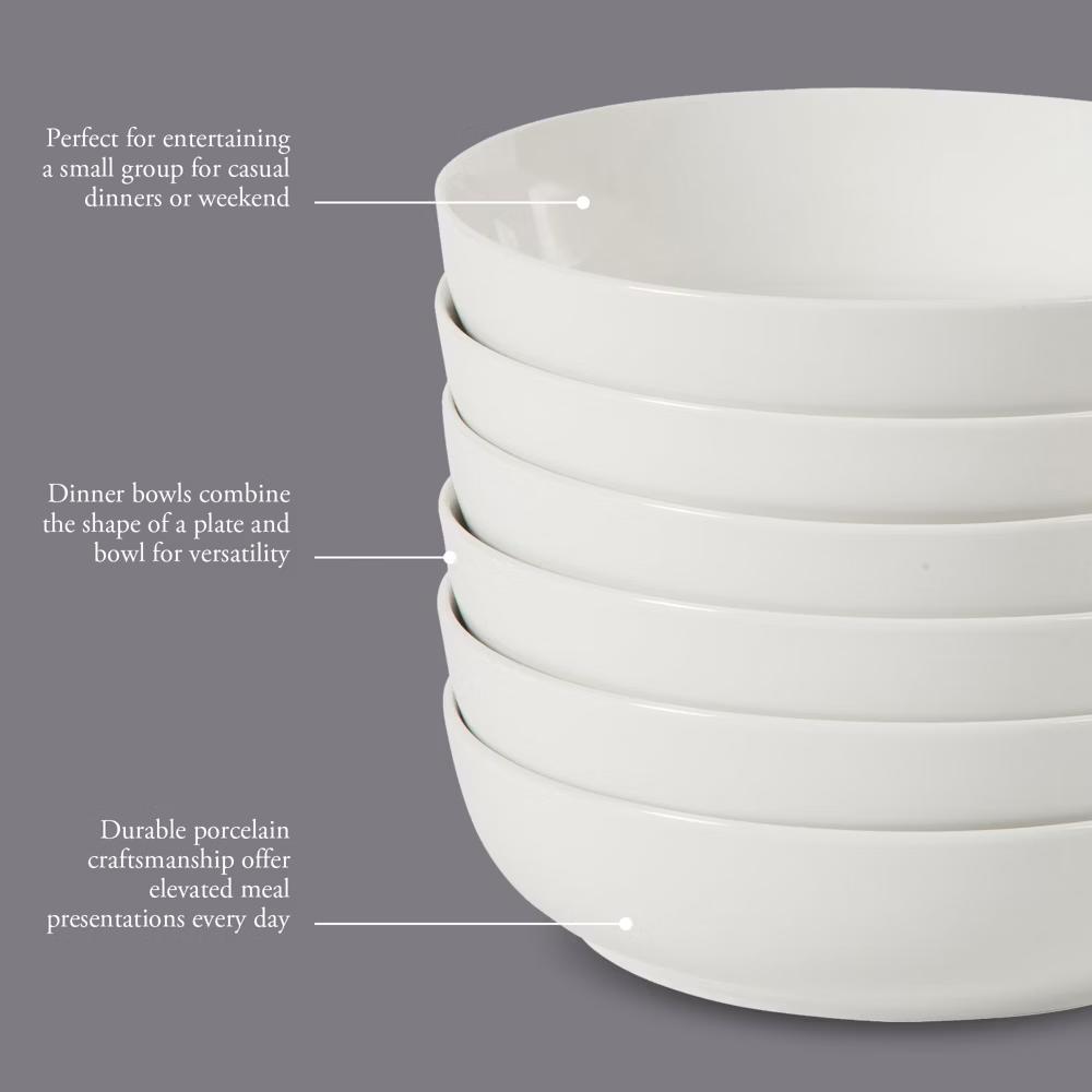 Zen Buffet 6-Piece 41oz Large Pasta Bowls Porcelain Ceramic Chip and Scratch Resistant Shallow Bowls Set, White - Image 7